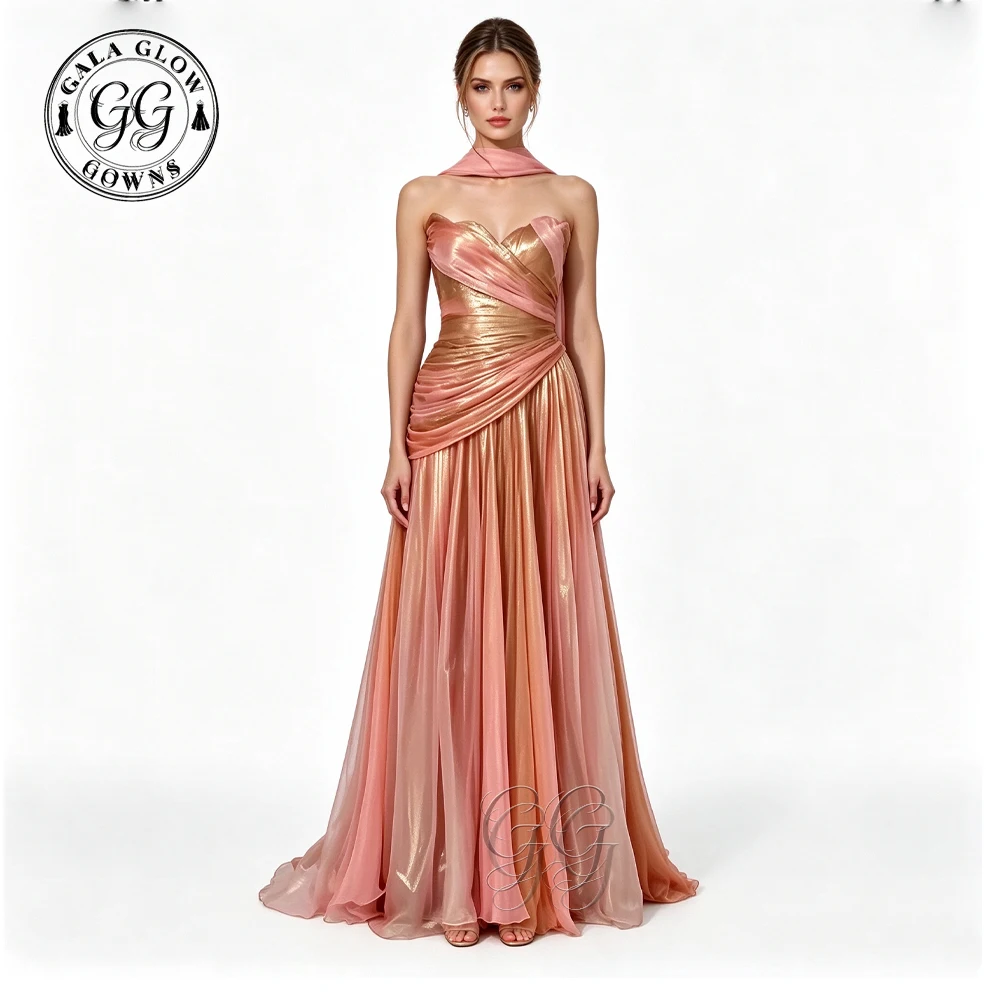 GalaG Shiny Gradient Pink Sweetheart Vintage Formal Evening Gown A-line Ribbon Draped Wedding Guest Gown Custom robe de soirée