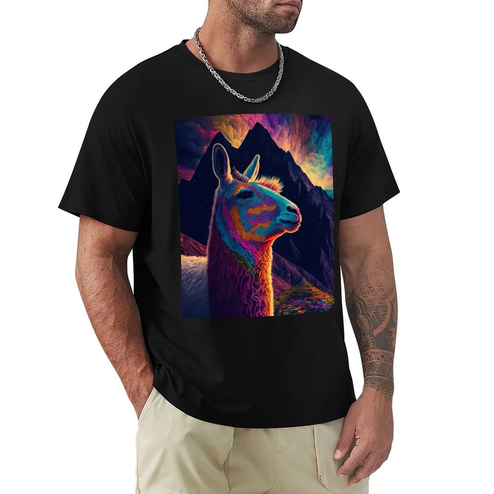 Colorful llama in Peru T-Shirt tops plus size tops customizeds designer t shirt men