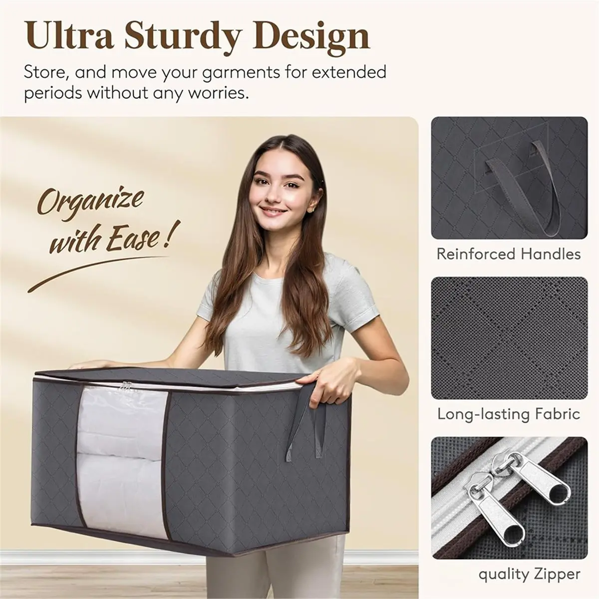 828 Mega Sale 3-Pack 90L Quilt Organizer Bags, Thickened Non-Woven Cotton Quilt Storage Bags, Large Size Clothing Dust Bags