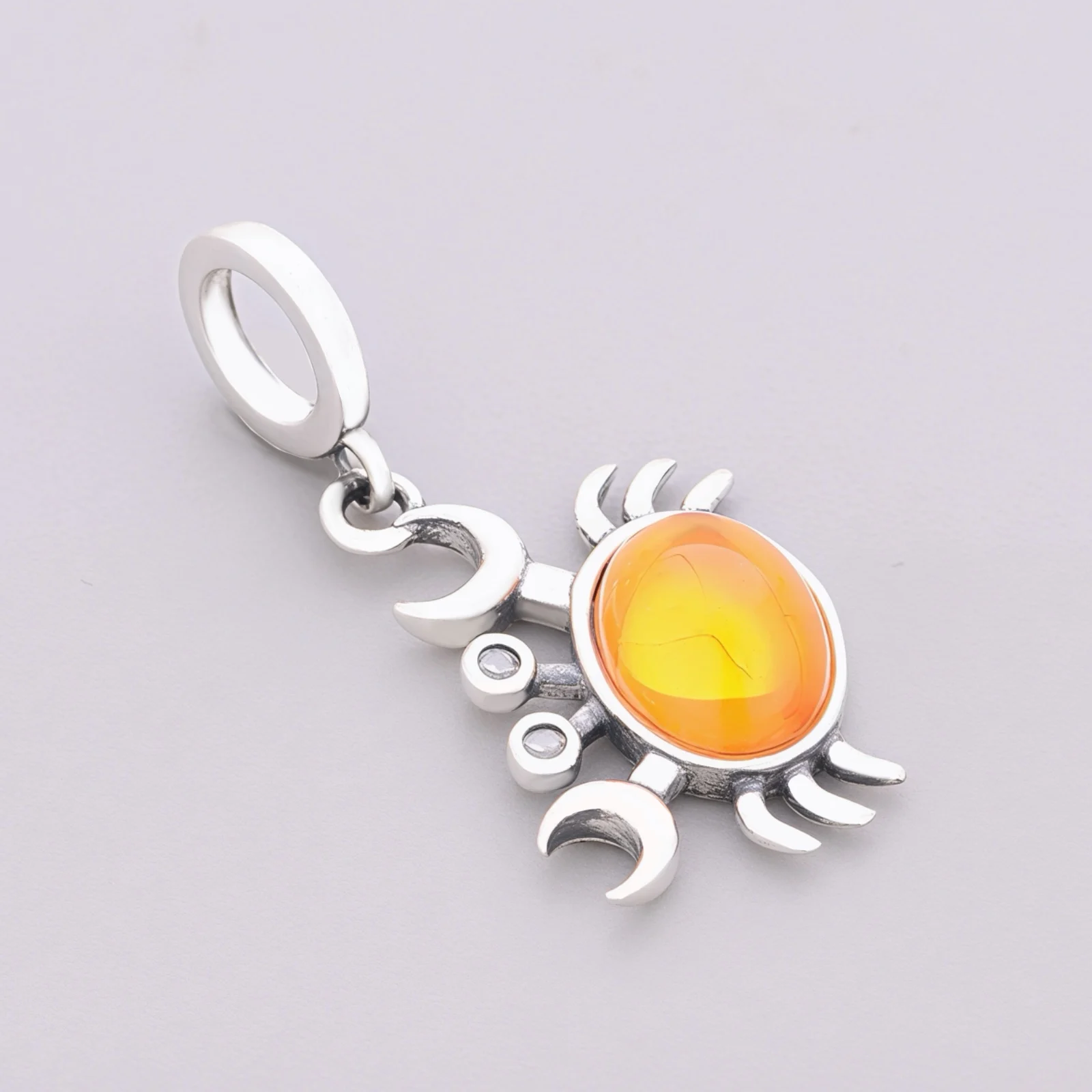 

Huoonew Fit оригинальный браслет-подвеска Pan из стерлингового серебра 925 пробы, рак зодиака, оранжевый стеклянный камень, бусина в виде краба для изготовления Berloque, новинка