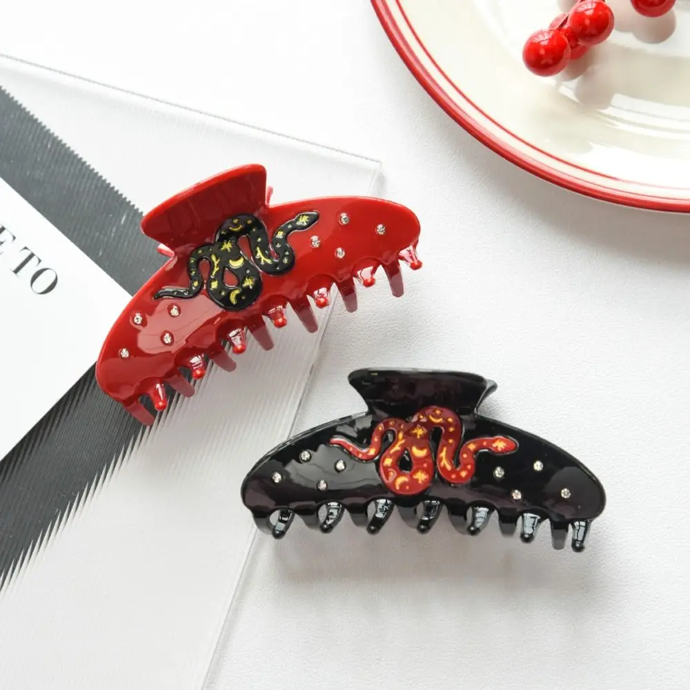 Cute Hairpin Snake Hair Claw Animals Barrette Acetate Rhinestone Hair Clip Geometry Headwear Acetic Acid Shark Clip Travel