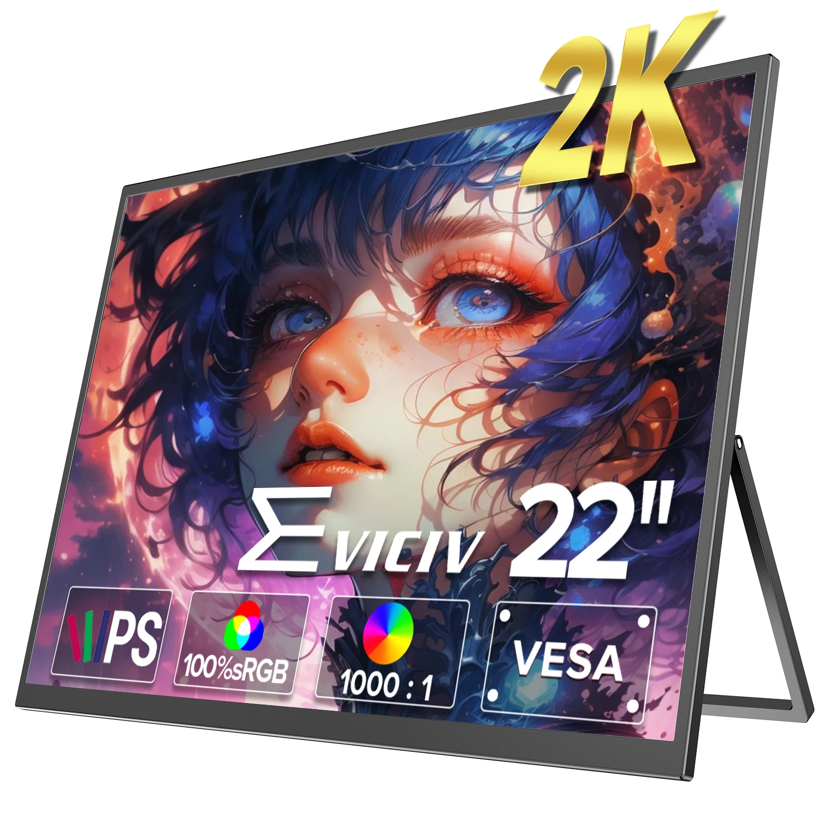 

22 Inch 2K Portable Gaming Display 1440P QHD w/180° Adjustable Stand USB-C HDMI Laptop Monitor for PS5/4 Desktop MacBook Switch