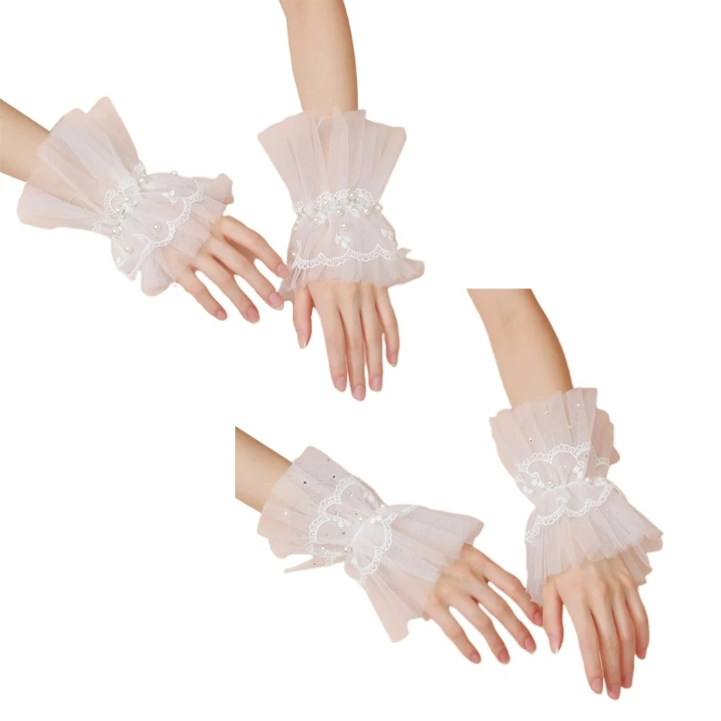 Detachable Shirt Pleated Flare Sleeve False Cuffs Solid Color Pleated Wristband Decorative Women Clothing Accessory