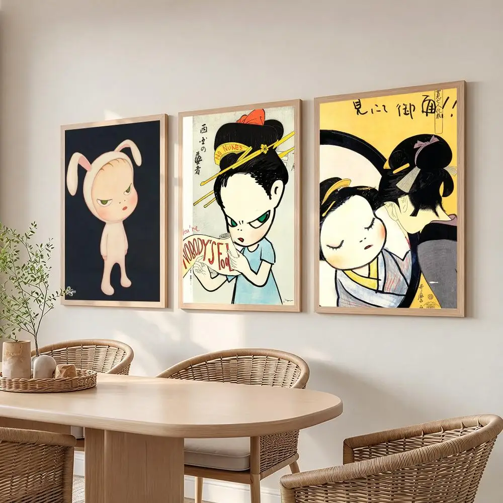artist Yoshitomo Nara Poster Poster HD Frameless Creamy Style Home Decor Wall Art for Living Room Bedroom Gift