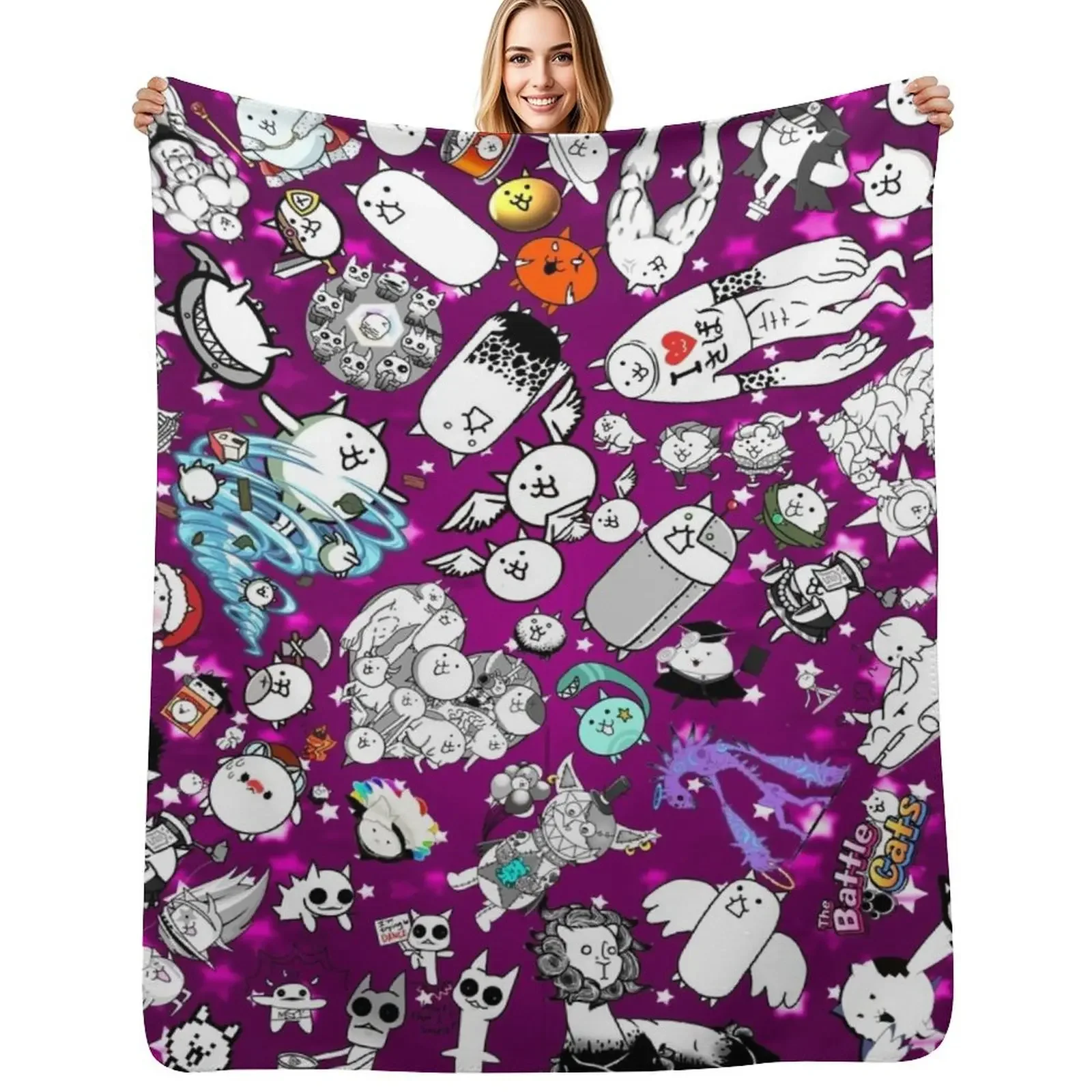 

Battle Cats Throw Blanket anime Plush Decorative Sofas Blanket