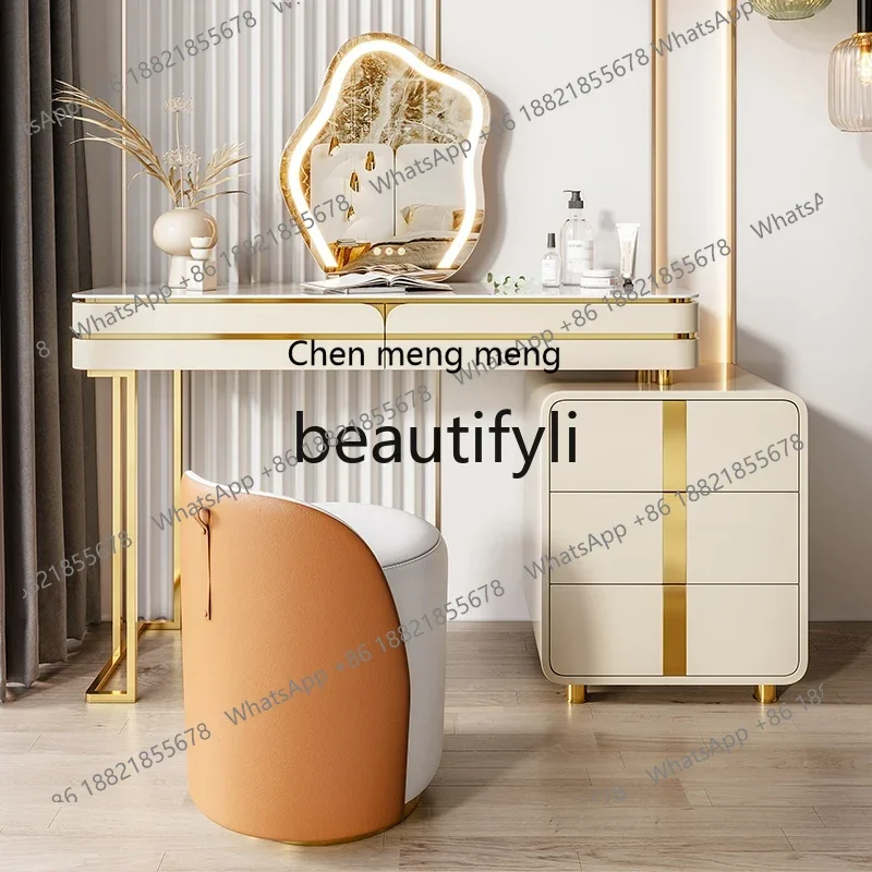 D178  Light luxury high-end rock slab dresser storage cabinet integrated bedroom modern simplicity, makeup table