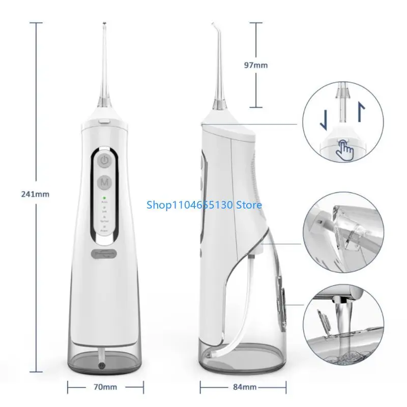 여행 친화적 인 충전식 물 플로셔 전기 구두 인체 공학 그립 손잡이가있는 치과 용 워터 제트