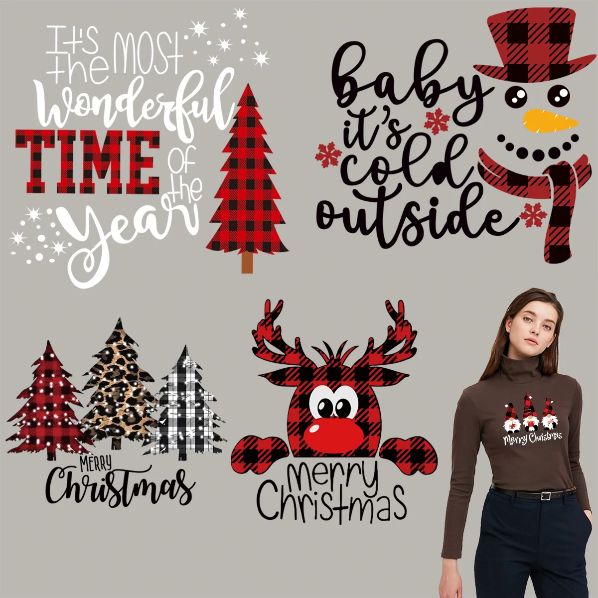 Christmas Time Sticker On Clothes Iron Deers Trees Decals Print On T-Shirt New Design Washable Diy Accessory Ironing Stickers