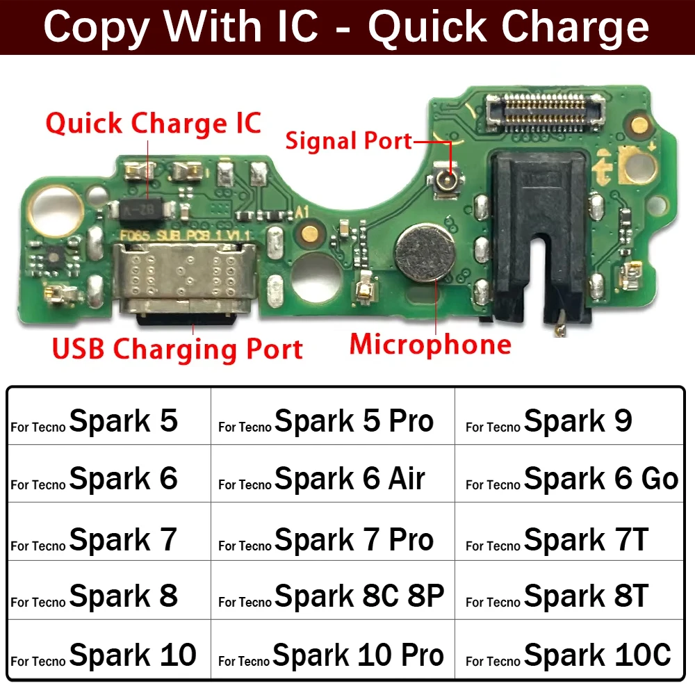 USB Charging Port Mic Microphone Dock Connector Board Flex Cable For Tecno Spark 5 6 Air 7 7T 8 8C 8P 8T 10C 9 20 10 Pro 5G