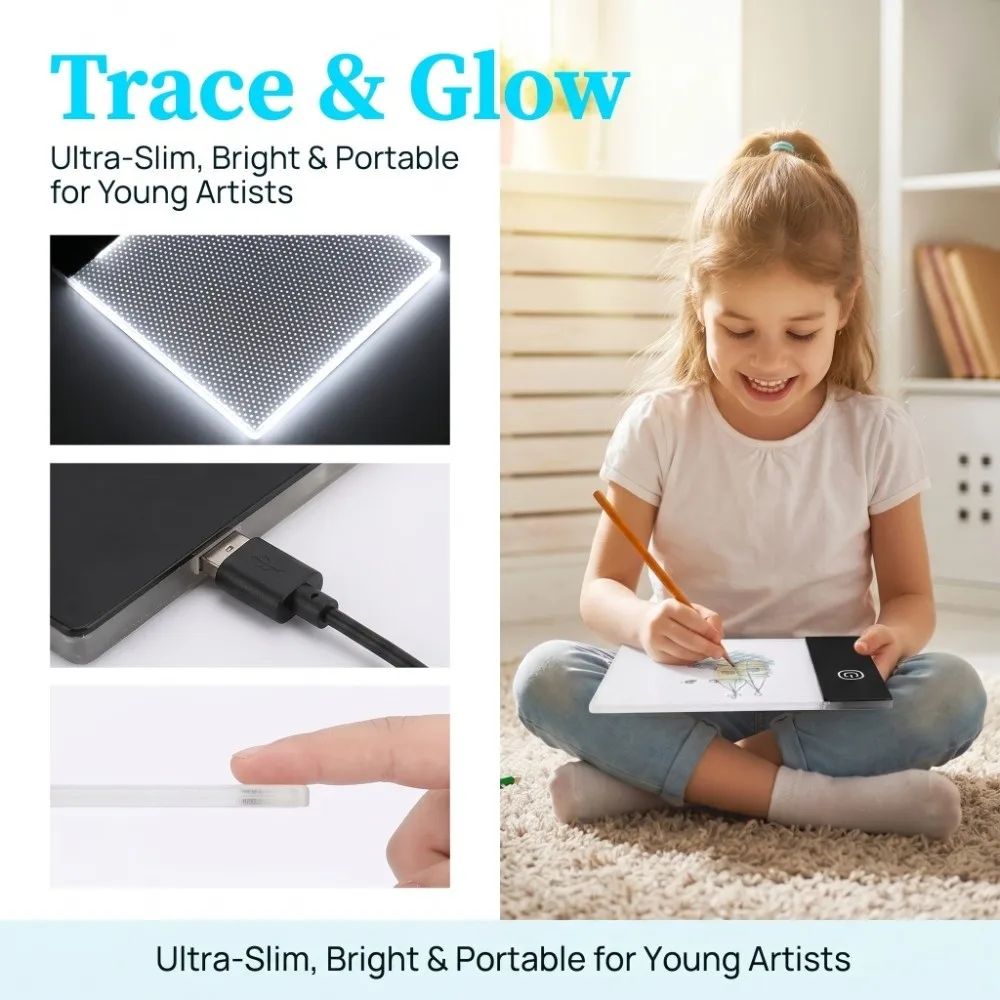 3.3 x 5.1in LED Light Board Adjustable Brightness USB Powered Drawing Tablet Ultra Thin LED Drawing Tablet Animation Design