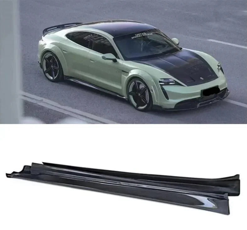 Body Skirts For For Porsche Taycan Turbo / S 2019 2020 2021 2022 2023 Side Extension Body Skirts Kit Door Lip Cover Carbon Fiber