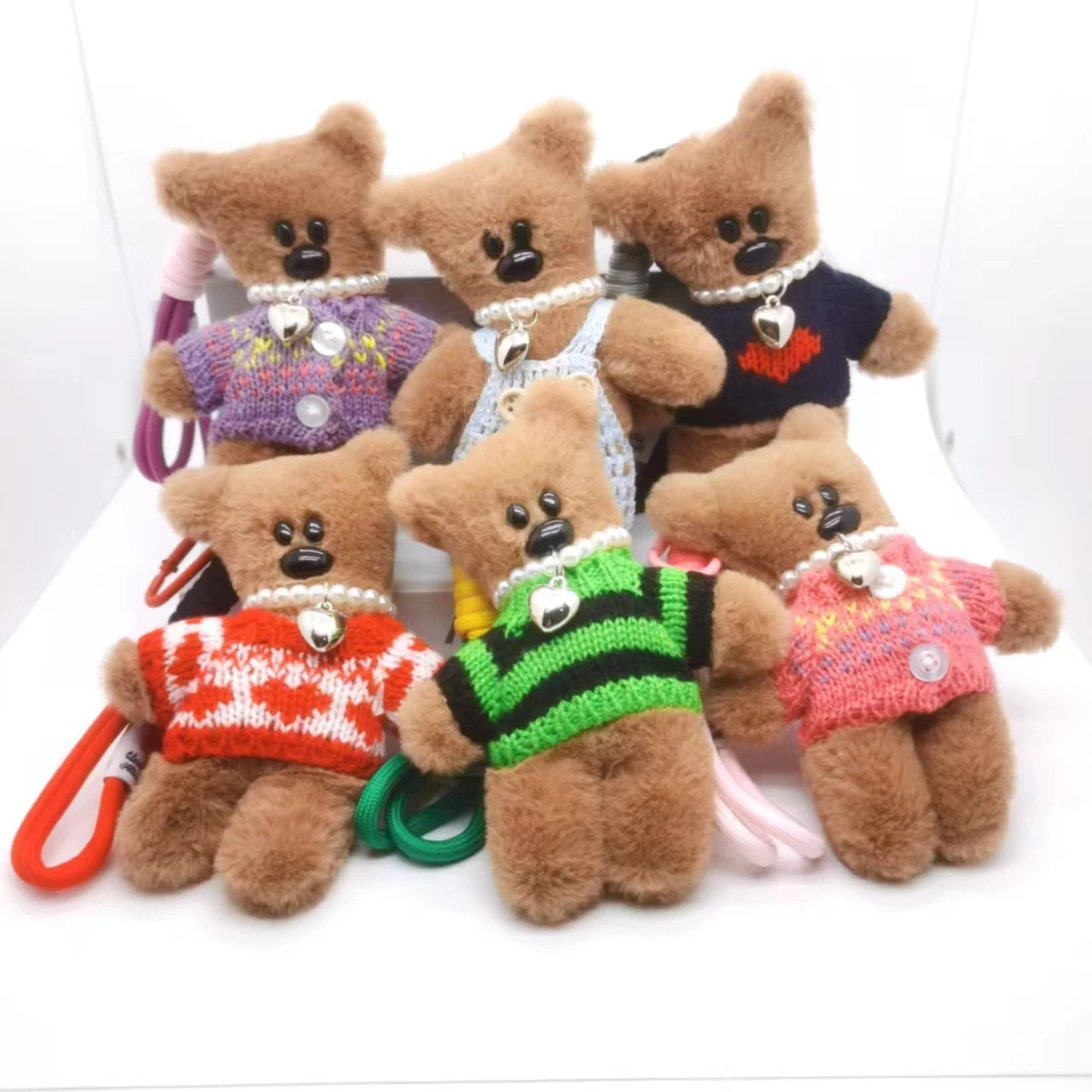 15cm Kawaii Small Bear Plush Keychain Cute Dressed Bear Backpack Pendant Anti drop chain Cute Car Keyring Women Bag Accessories