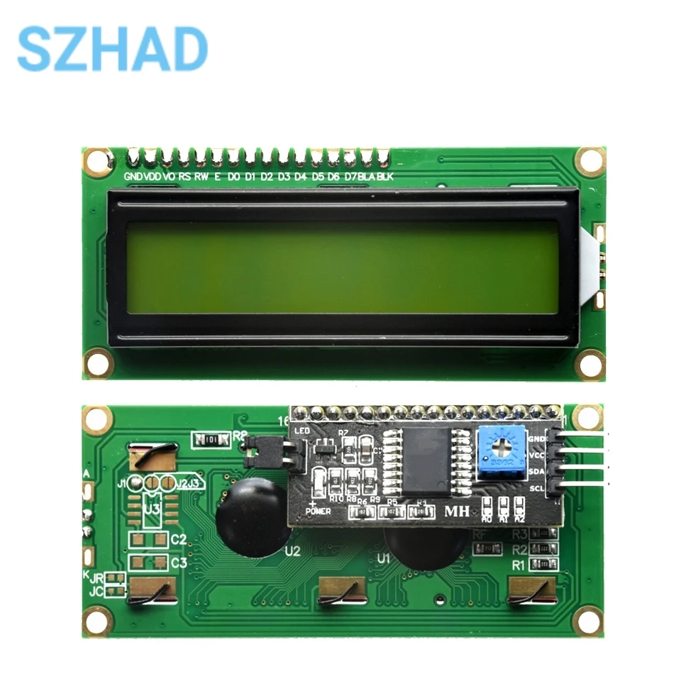 1602A IIC 16x2 LCD Module – Yellow-Green Screen With Level Conversion, 5V For Arduino & MCU Projects