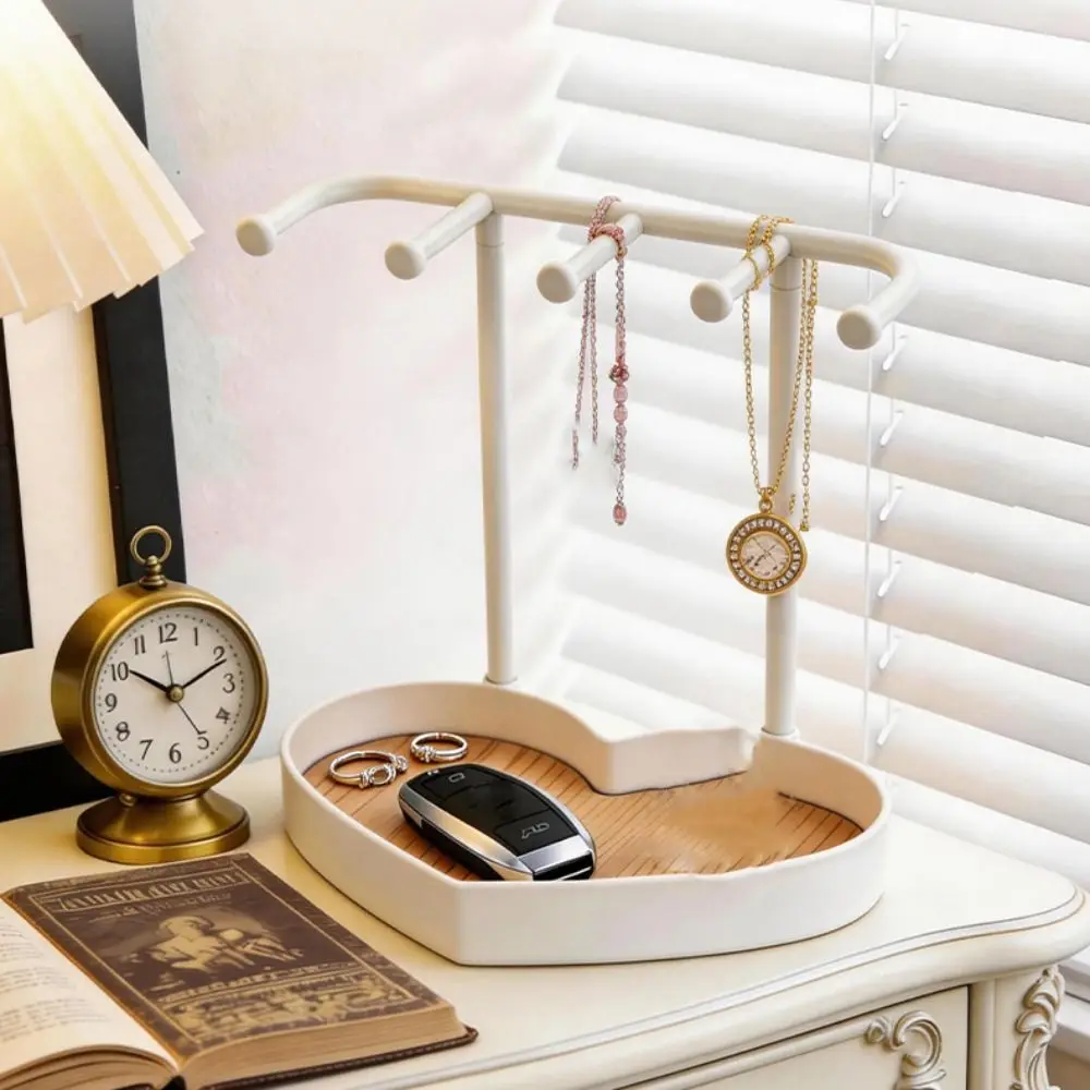 Heart-shaped Jewelry Display Rack Hanging Holder Durable Necklaces Organizer With Wooden Base Jewelry Hanging Holder