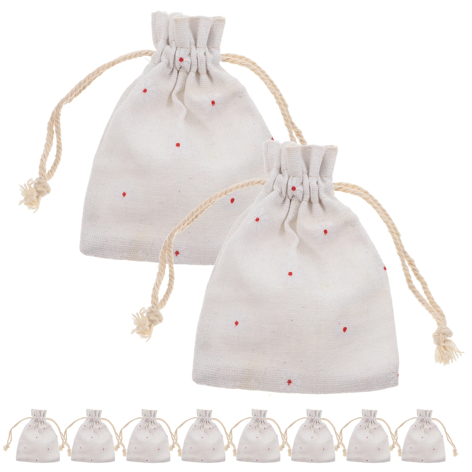 

20pcs Multifunctional Small Linen Bags Burlap Drawstring Bag Gift Jewelry Pouch for Wedding Party 9 * 12cm (White Daisy Pattern)