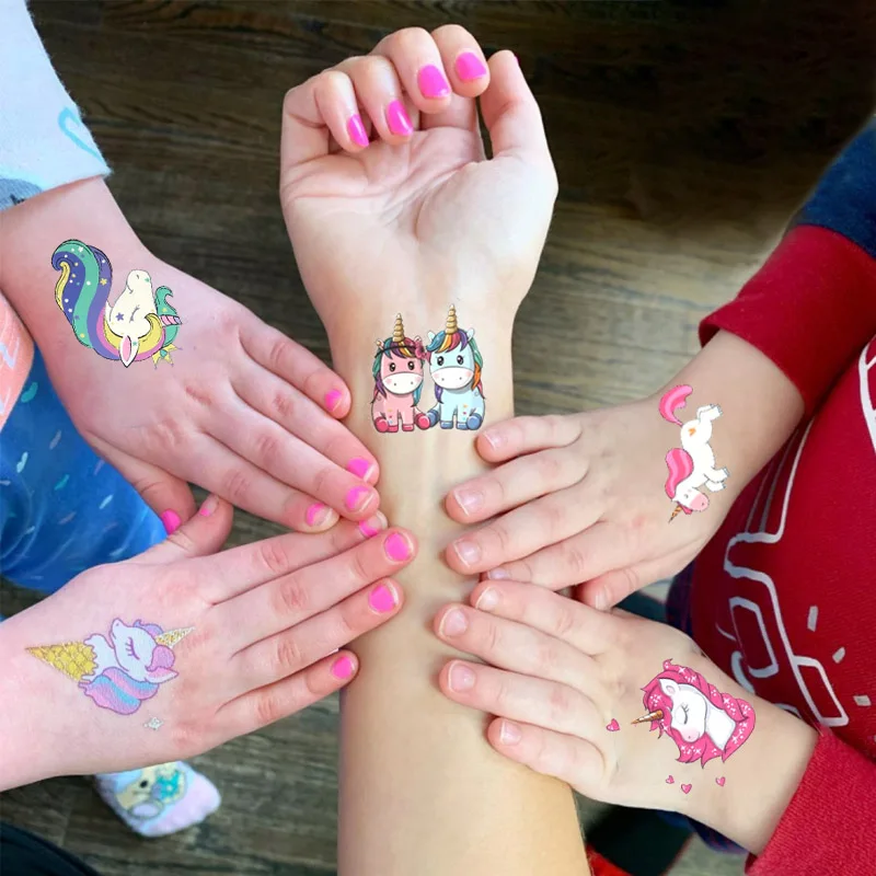 10 fogli carino unicorno tatuaggi temporanei adesivi decorazione unicorno tatuaggio impermeabile per bambini compleanno Baby Shower bomboniere regalo