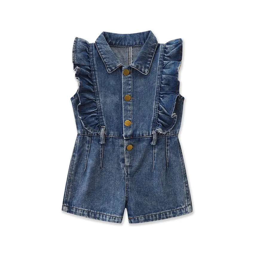 

Summer Children Clothing 2022 Fashion Cute Denim Girl Jumpsuit Kids Sleeveless Overall Jean Romper For Toddlers Shorts BC2165