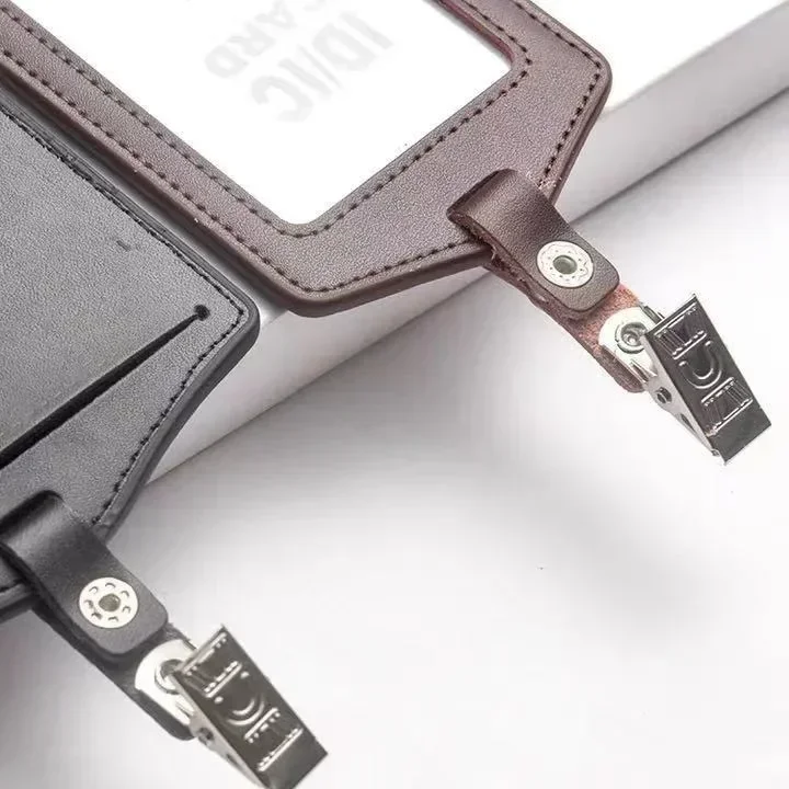 Horizontale verticale bus ID-kaarthouder Echt leer Verpleegkundige Werk ID-kaartenhouder Creditcardhouder Badgehouder Kaart beschermhoes