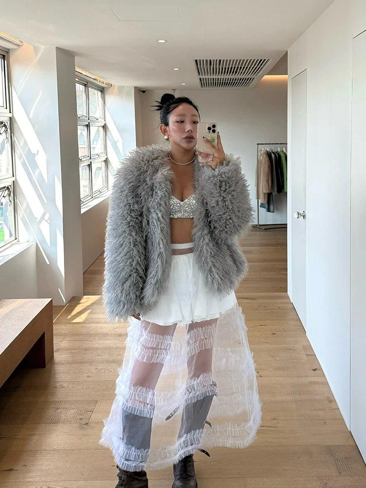 Winter Nieuwe Warme ort Bont Jaet Jong Sle ey Kleur vrouwen Jas Koreaanse Versie Lange Sve ronde Ne Niet- verwijderbaar Ontwerp