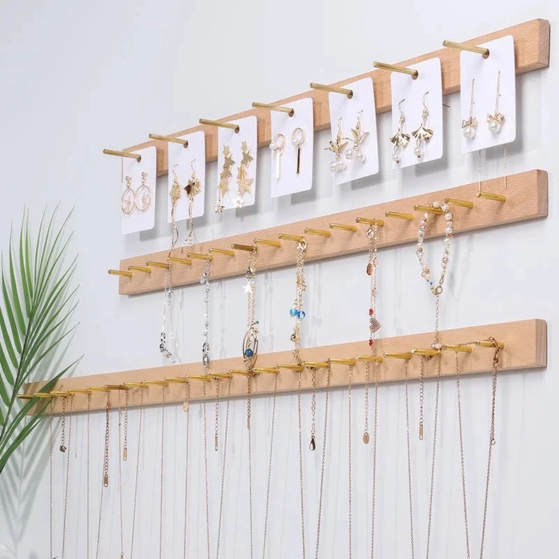 Necklace Jewelry Wall Hanging Display Stands Wooden Earring Ring Hook Up Organizer Storage Holders Retail Exhibitor Shop Display