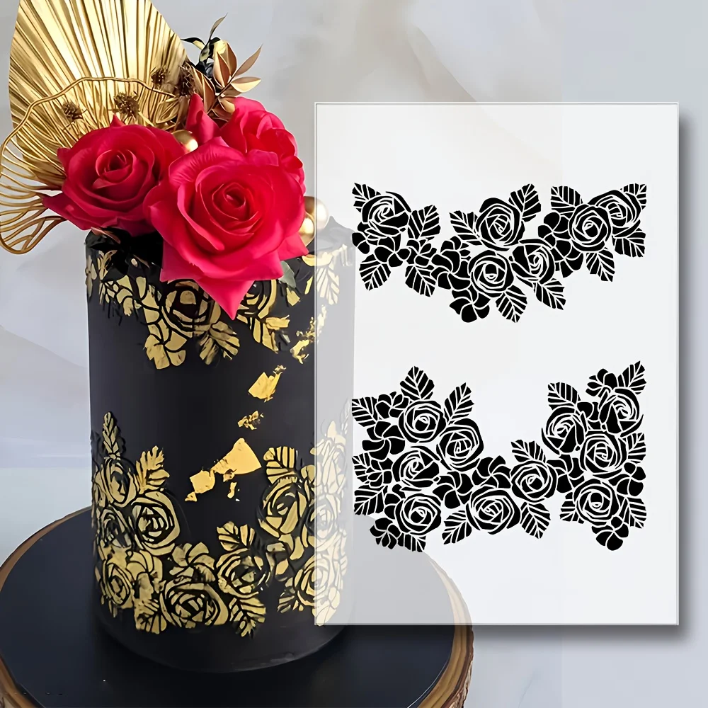 29×20cm Multi Pattern Cake Spray Stencil, Food Safe Reusable PET Template for Wedding Party DIY Baking Decor view 5