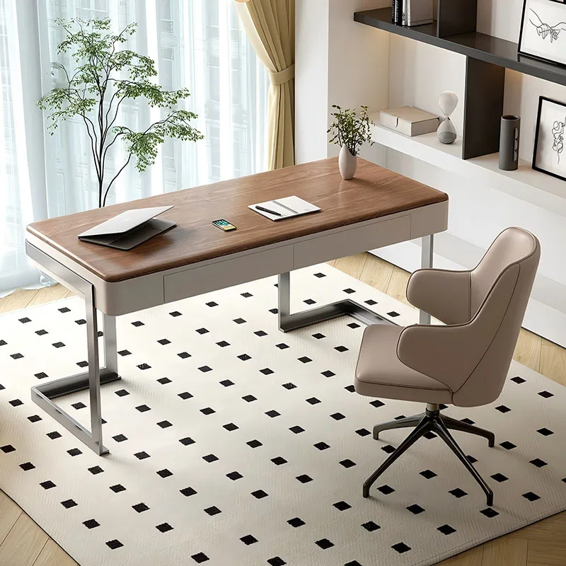 Retro style solid wood desk Italian minimalist walnut computer desk designer creative study desk chair combination