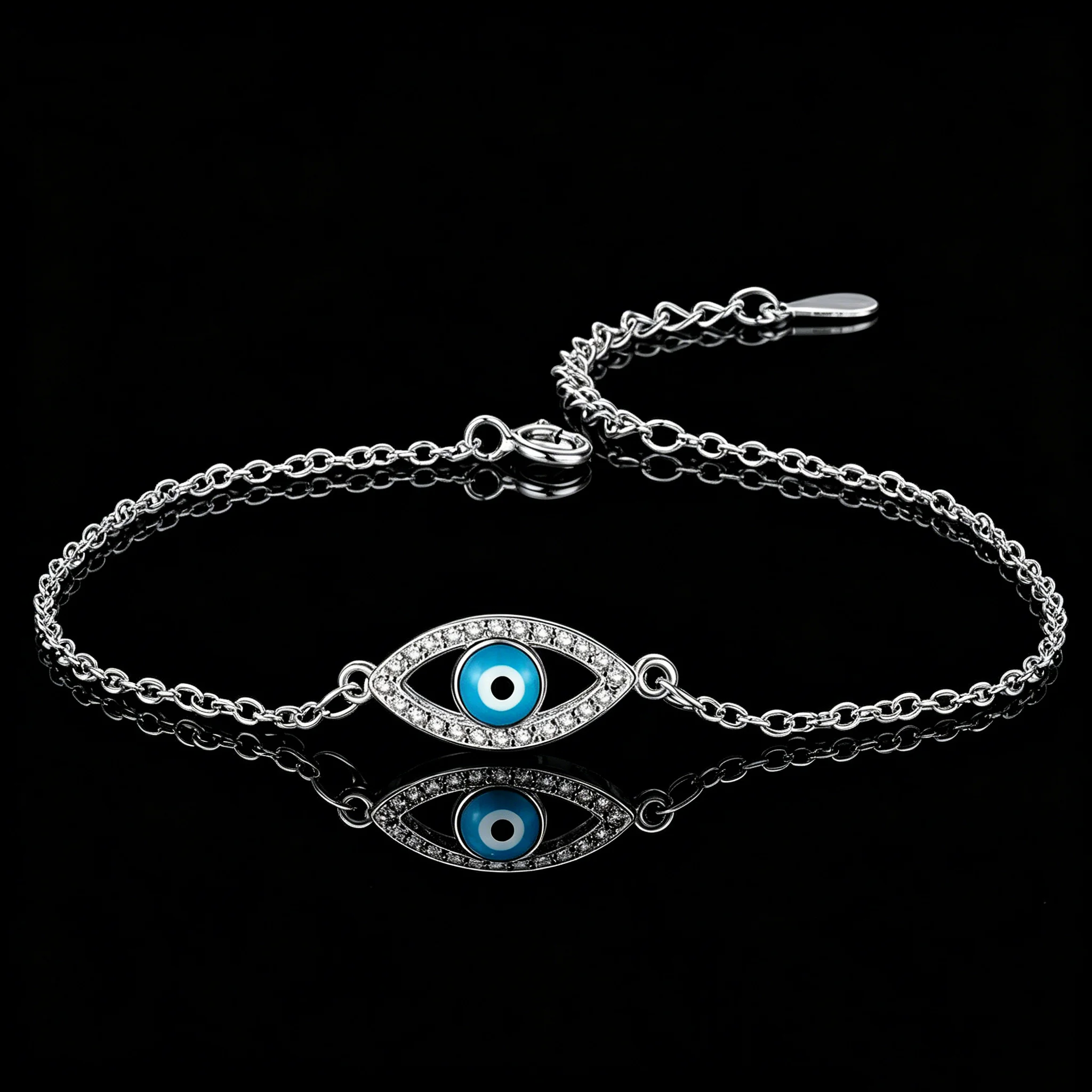 Stylish S925 Sterling Silver Women Ring Inlaid Evil Eye Stone Fine Jewelry