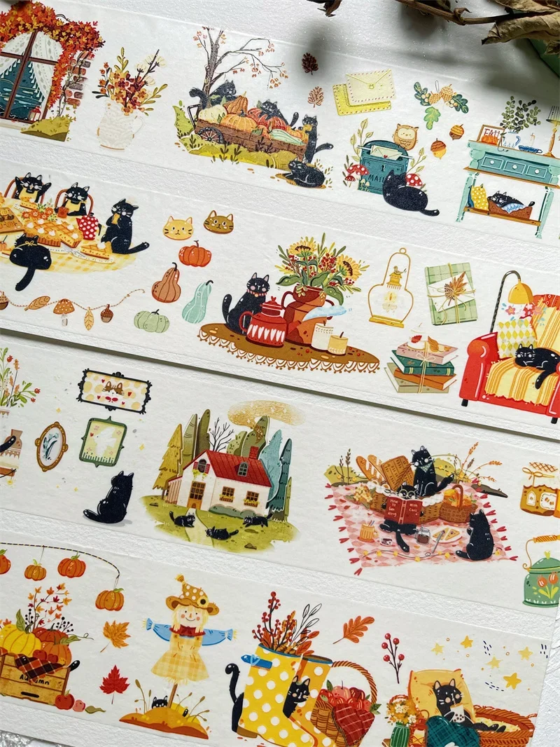 6cmx5M Autumn Element Washi PET Tapes Cat Ins Kawaii Scrapbook Decoration Stickers Original DIY Adhesive Masking Tapes