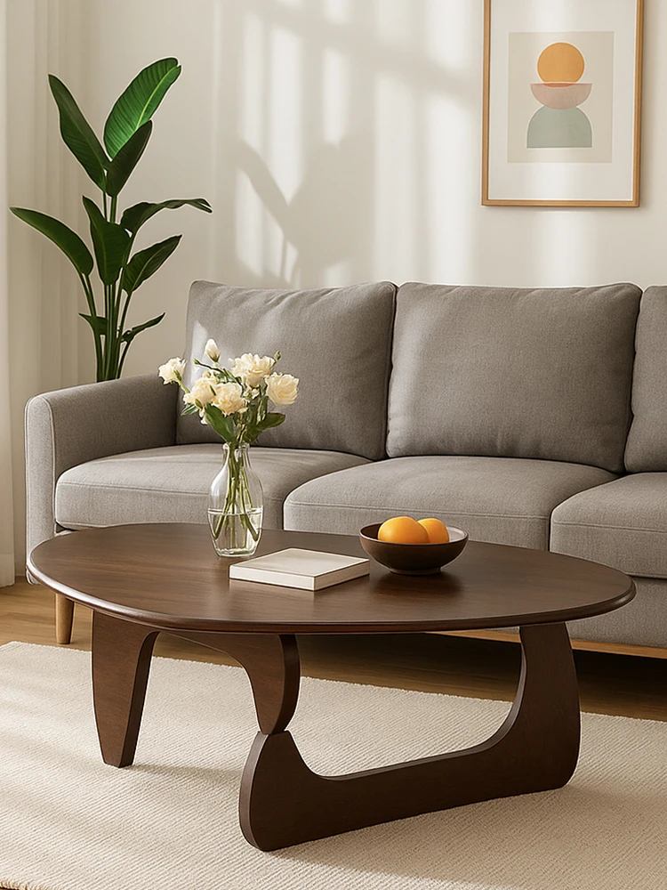 

Medieval walnut color solid wood coffee table living room household small apartment high-end minimalist sofa log low edge table