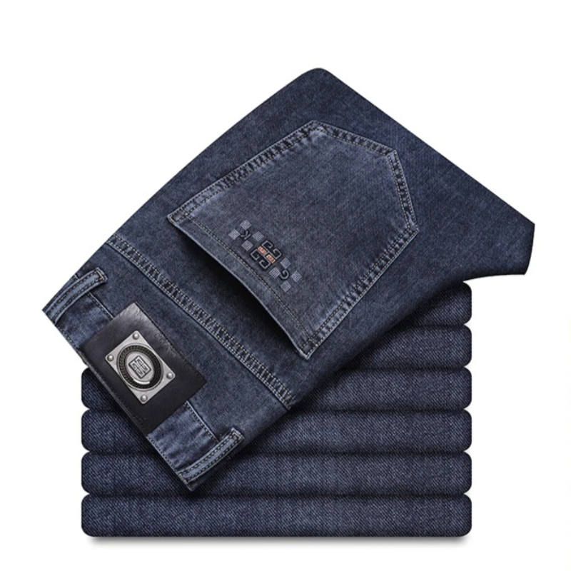 

Летние мужские джинсы 2026 из лиоцелла и хлопка: тонкие, прямые, свободные, эластичные, модные, повседневные