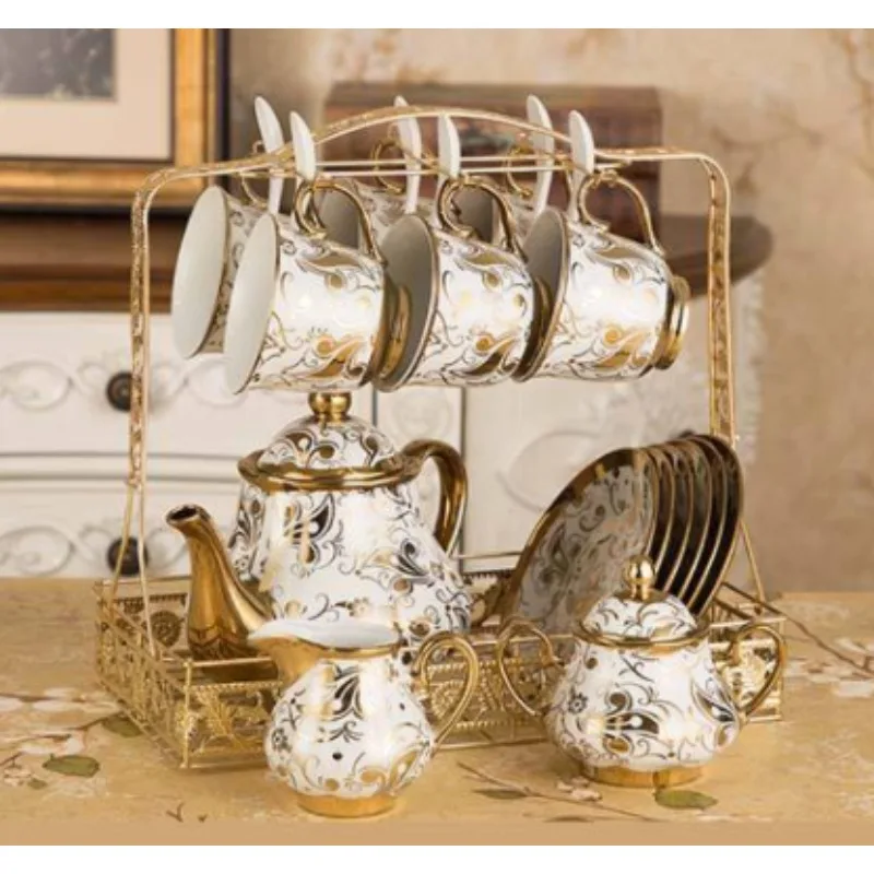 European Style Luxury Bone China 15pcs Ceramic Coffee Tea Sets Coffee teapot