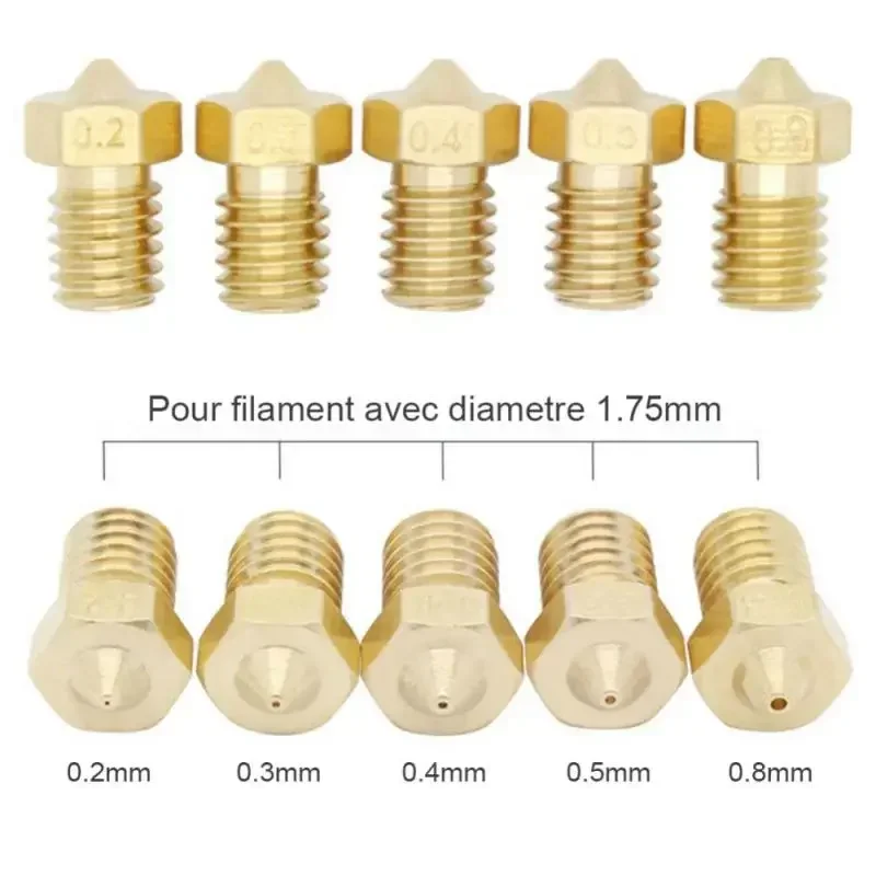 M6 Threaded Nozzle All Metal 0.2/0.3/0.4/0.5/0.6mm for 1.75 Filament E-3-D V5 Anycubic i3 Mega Kobra Hotend Extruder