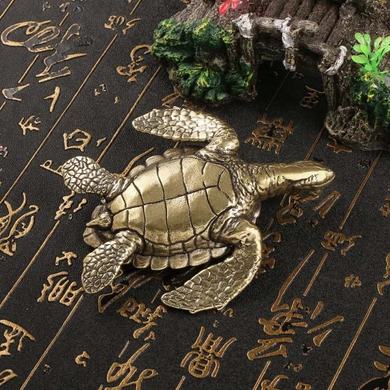 Vintage Brass Sea Turtle Miniature Figurine Home Decor Creative Living Room Desktop Ornament Crafts Garden Decoration Tea Pet
