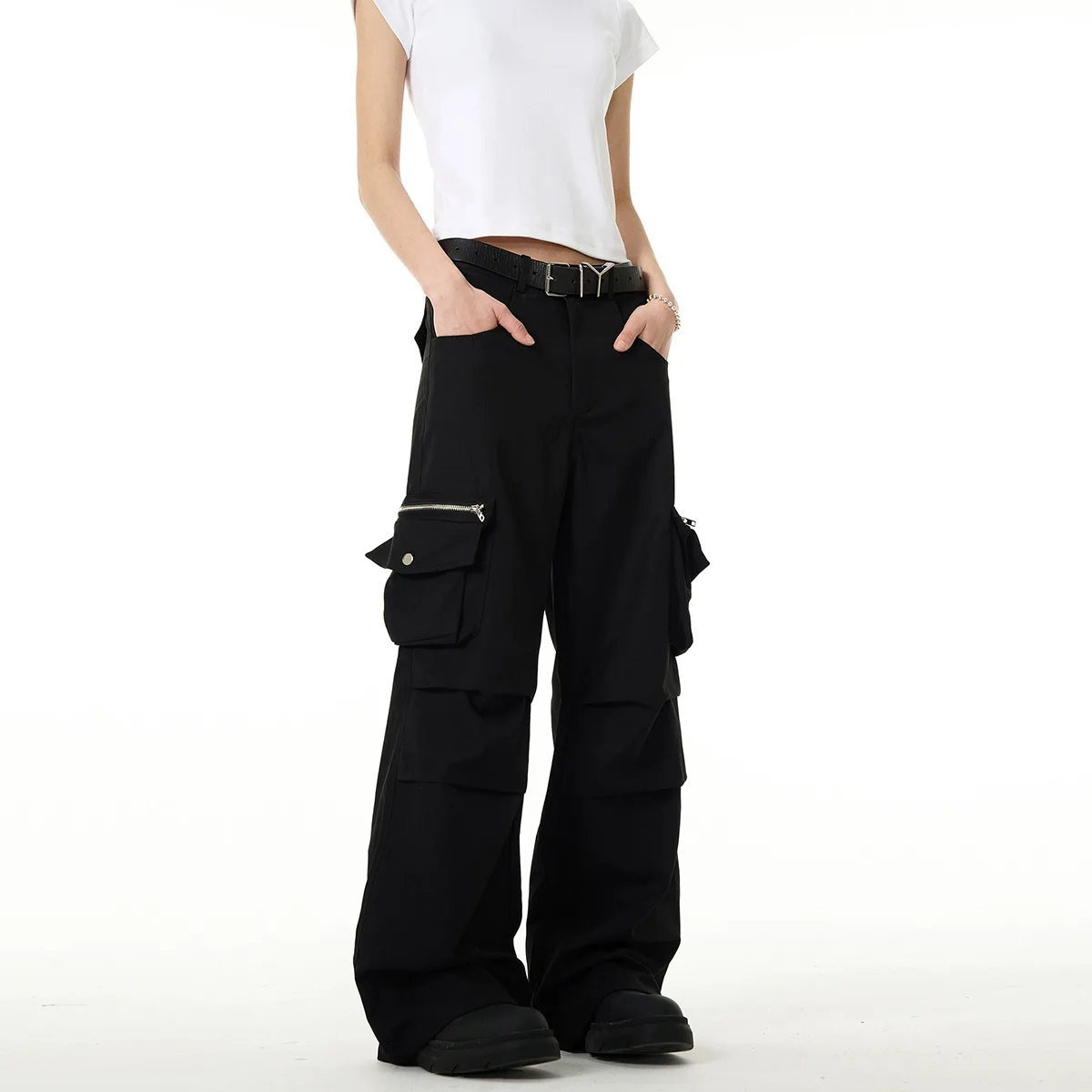 OR FL Design Sense Pleat American Paratrooper 100 Cotton Women Cargo Trousers Women's Trendy Brand Zipper Pocket Wide Leg Pants