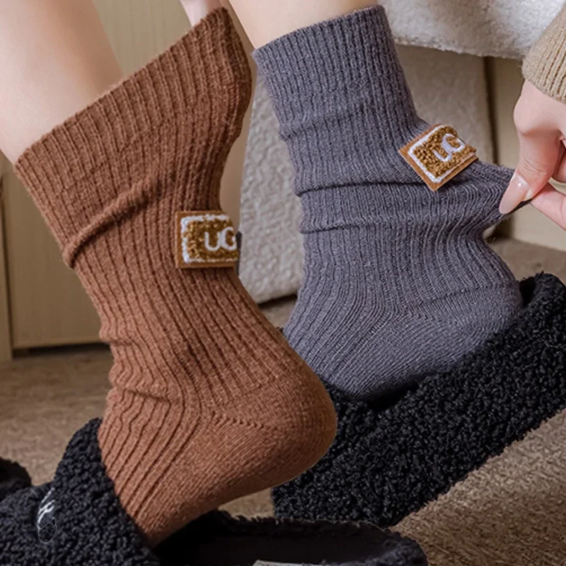 

Осень-зима, теплые утепленные носки с ворсом, бархатные уютные носки до середины икры с вышивкой, повседневные хлопковые мягкие вязаные зимние ботинки, чулочно-носочные изделия, носки