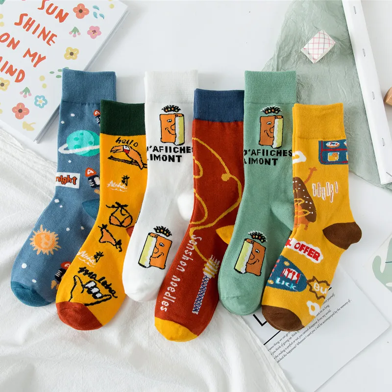 

New product ins hip-hop personality fashion graffiti trend ladies mid-tube socks Harajuku student mid-tube cotton socks