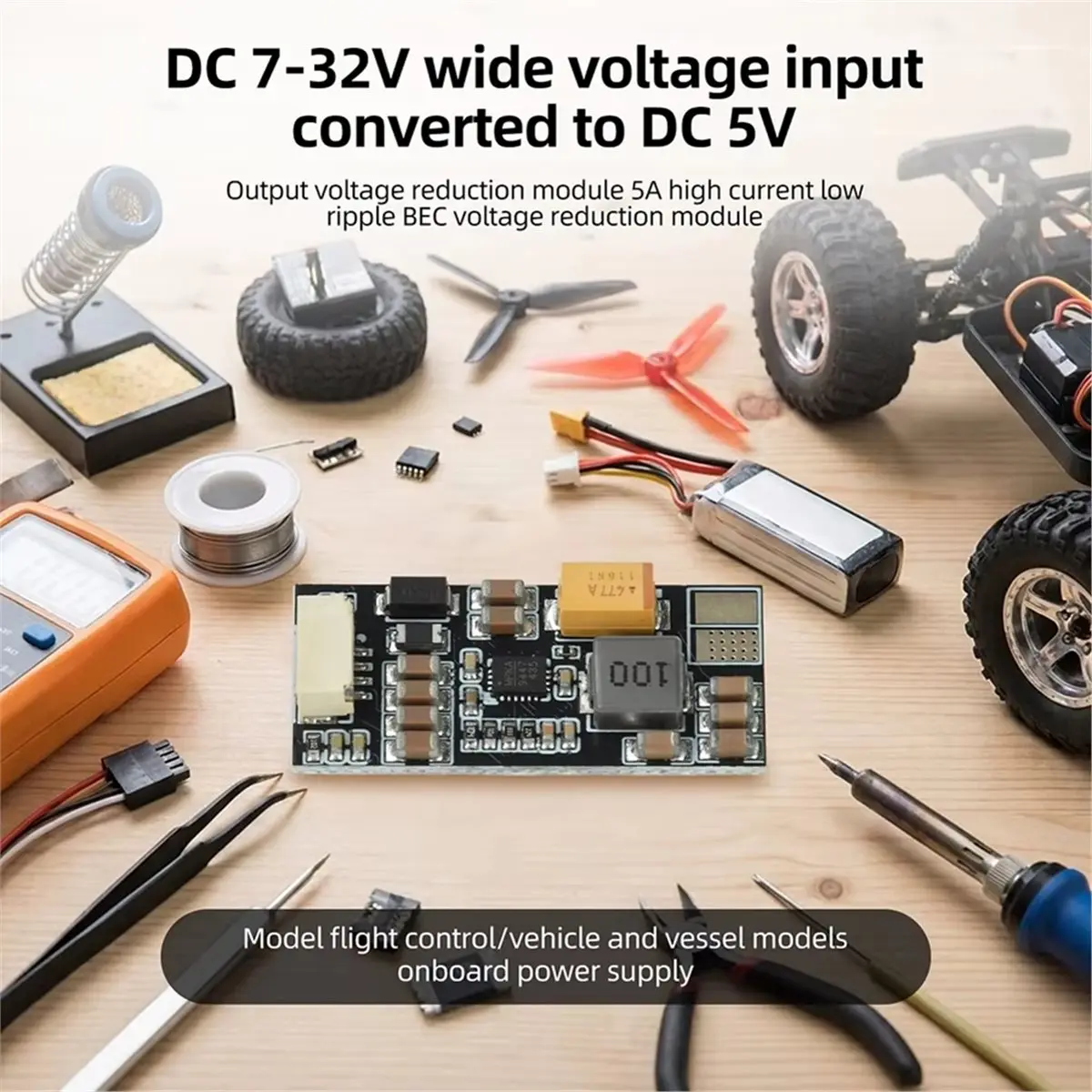 1PCS DC BEC Module 7-32V to 5V 5A Output Full Load Ripple Voltage Regulator for RC Model Servo Flight Receiver