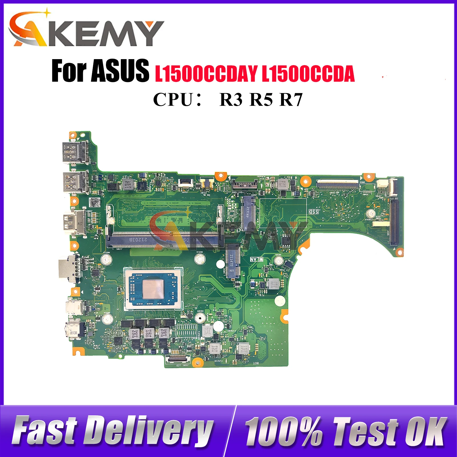 

L1500CDAY Laptop Motherboard For ASUS VivoBook L1500CD L1500CCDA L1500CCDAY Notebook Mainboard With R3 R5 R7 CPU 113% tests OK