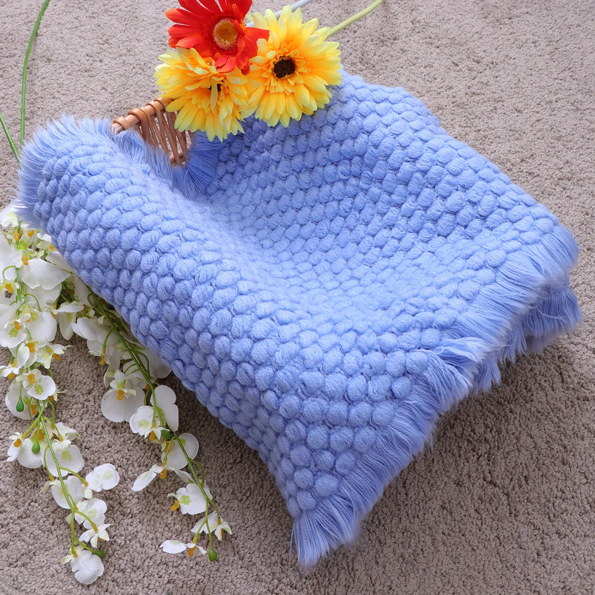 

Baby Photography Blanket Large Newborn Cotton Knitted Pineapple Design Sleeping Padding Diy Photo Props Light Blue