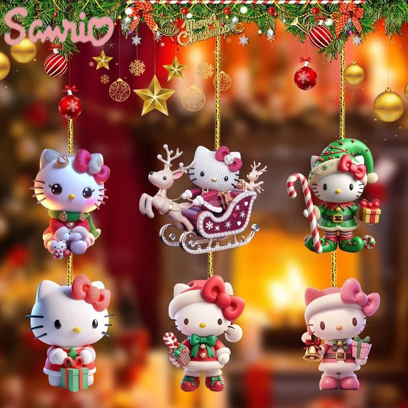 Sanrio Christmas Ornaments Hello Kitty Kuromi Cinnamoroll 2D Pendant Xmas Tree Hangings Home Decor Classic Toys Gift Hot Sales