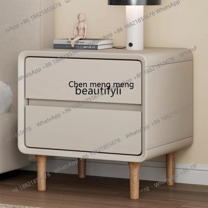 X Simple solid wood paint bedside table Bedroom household small, minimalist light luxury bedside storage locker