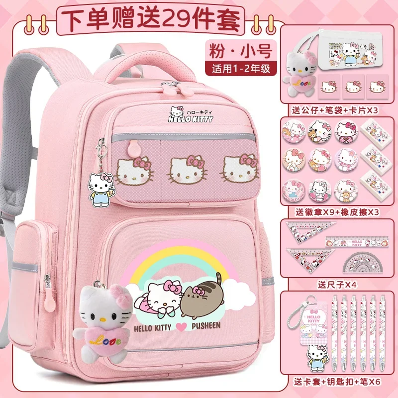 Sanurgente-Cartable étudiant Hello Kitty, grande capacité, décontracté et léger, coussin initié, étanche, sac à dos anti-taches, nouveau