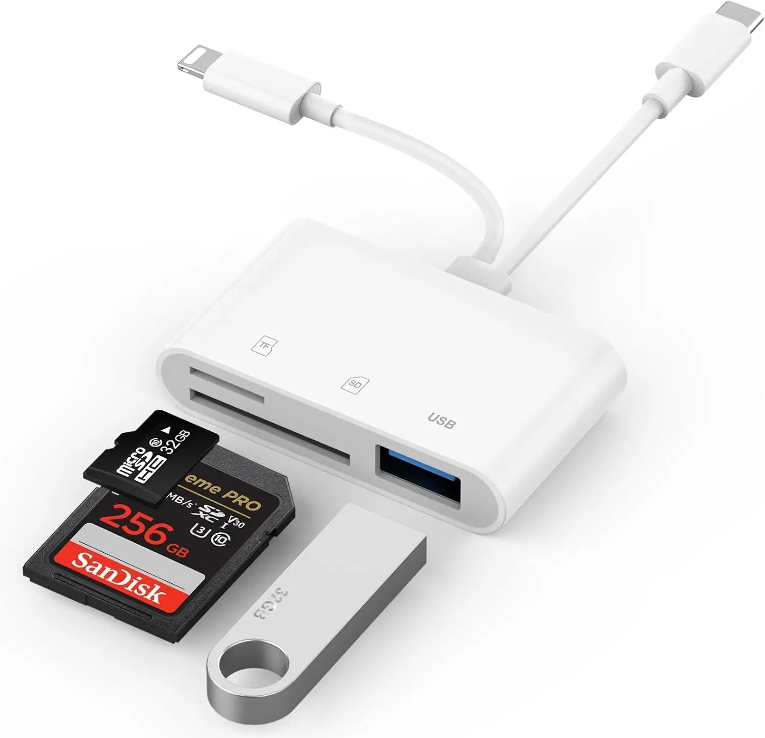 SD card reader is a storage card reader suitable for iPhone, iPad, USB C Lightning dual port SD card adapter, camera adapter, su