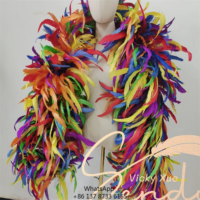 

Mixed Color Rainbow Samba Boa 350G Heavy Rooster Tail Feather Boas For Carnival Festival Party Decor Performance Coque Boa