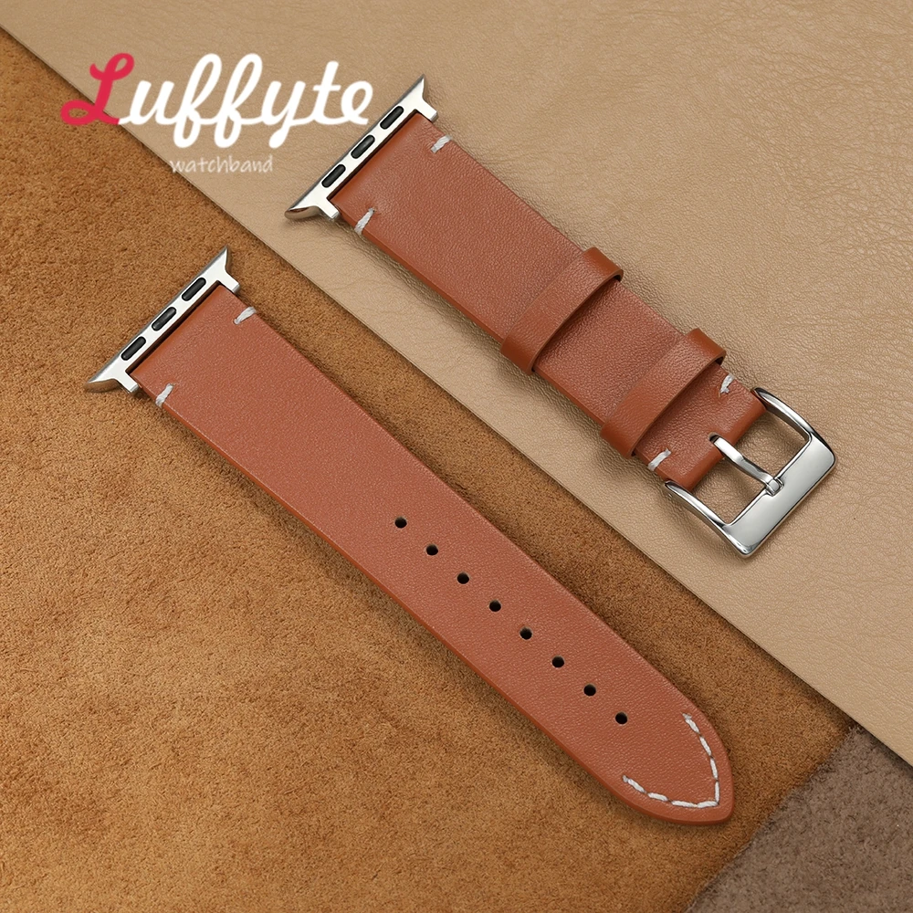 Genuine Leather Watchband for Apple Watch Band 38 40 41 42 44 45 46 49mm Hand Stitching Straps for Iwatch 1-10 Ultra SE 2