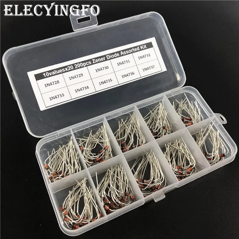 10Values x20 200pcs Zener Diode Assortment Electronic kit 1N4728~1N4737 1W DO-41 With storage Box