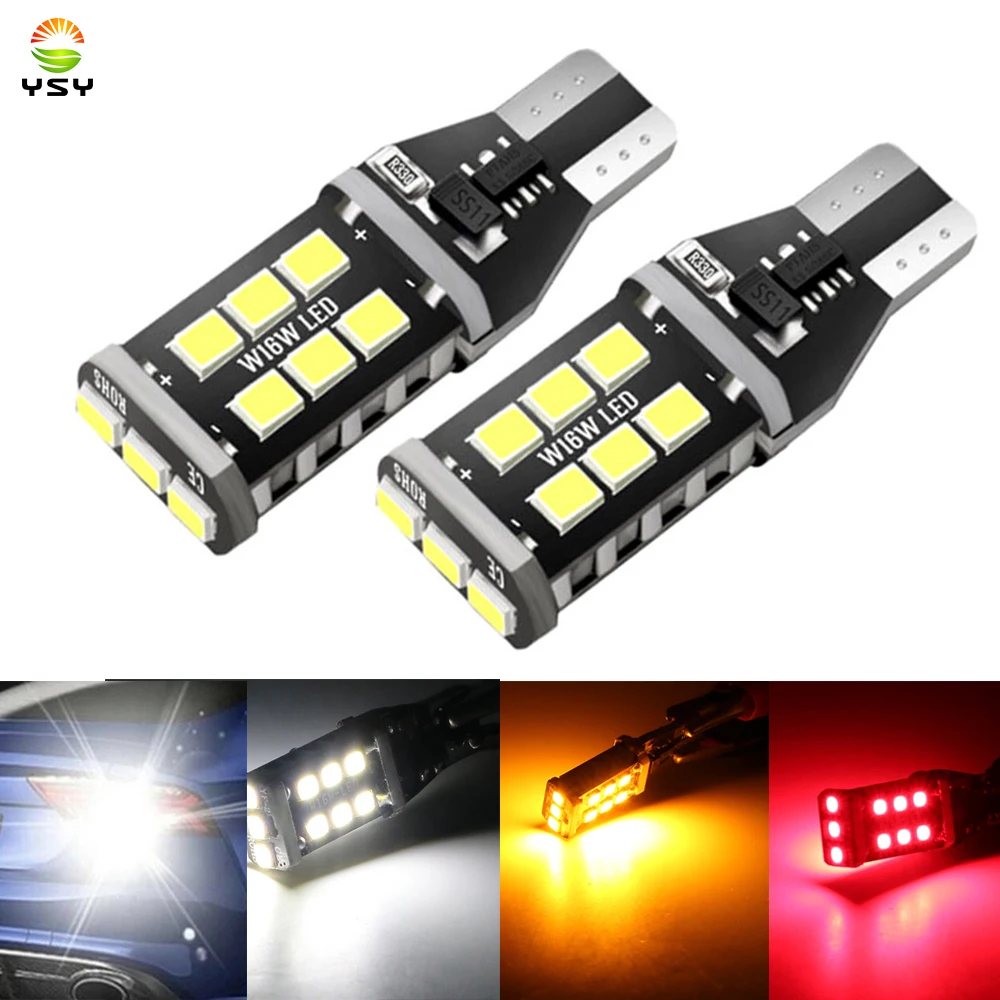 

2pcs 12V Car Signal Lamp T15 LED Canbus Bulbs 2835 15SMD W16W LED 912 921 Auto Backup Light Reverse Lamp White Red Yellow