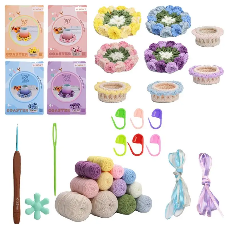 Crochet Starter Kit Flower Pot Shape Coasters Crochet Starter Kit Complete Knitting Crochet Supplies With Step-by-Step Video