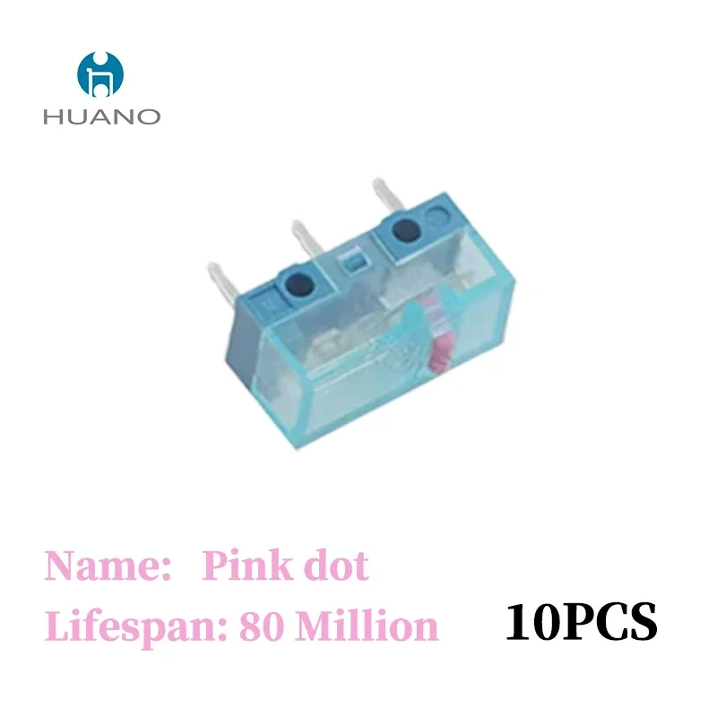 10Pcs HUANO Mouse Micro Switch Button Transparent blue Shell Pink Purple Yellow White Dot 120 Millions Lifetimes Computer Mouse