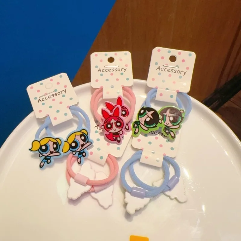 

2PCS Hot Kawaii Anime The Powerpuff and Girls Series Women Hair Tie Cute Cartoon Creativity Acrylic Printing Hair Tie Gift